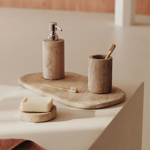Travertine soap dispenser