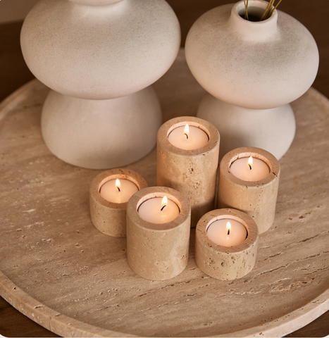 Travertine waxinelichthouder